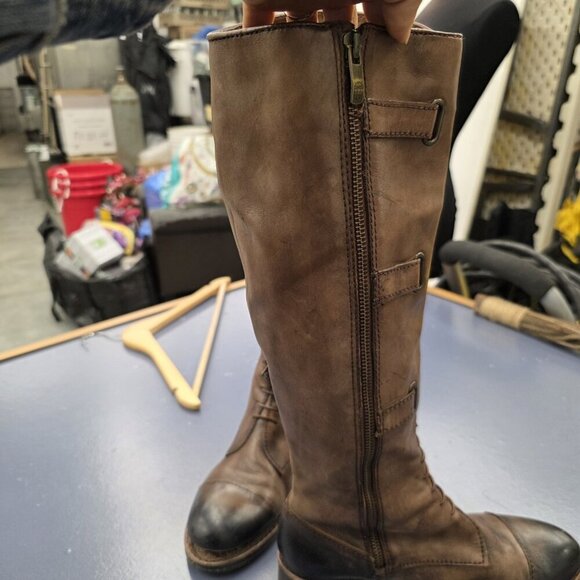 Vince Camuto Womens Fivvy Boots Sz 7B Tall Brown Leather Distress Rustic Biker - Picture 7 of 7